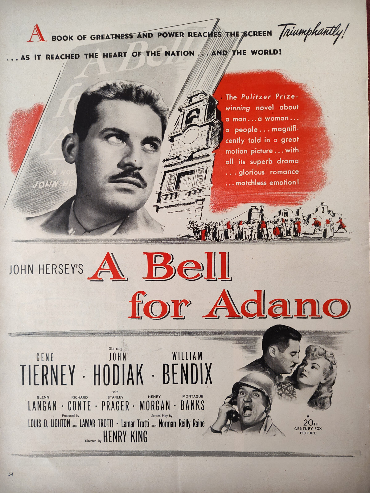 1945 LIFE Ad Movie A BELL FOR ADANO Gene Tierney John Hodiak William Bendix