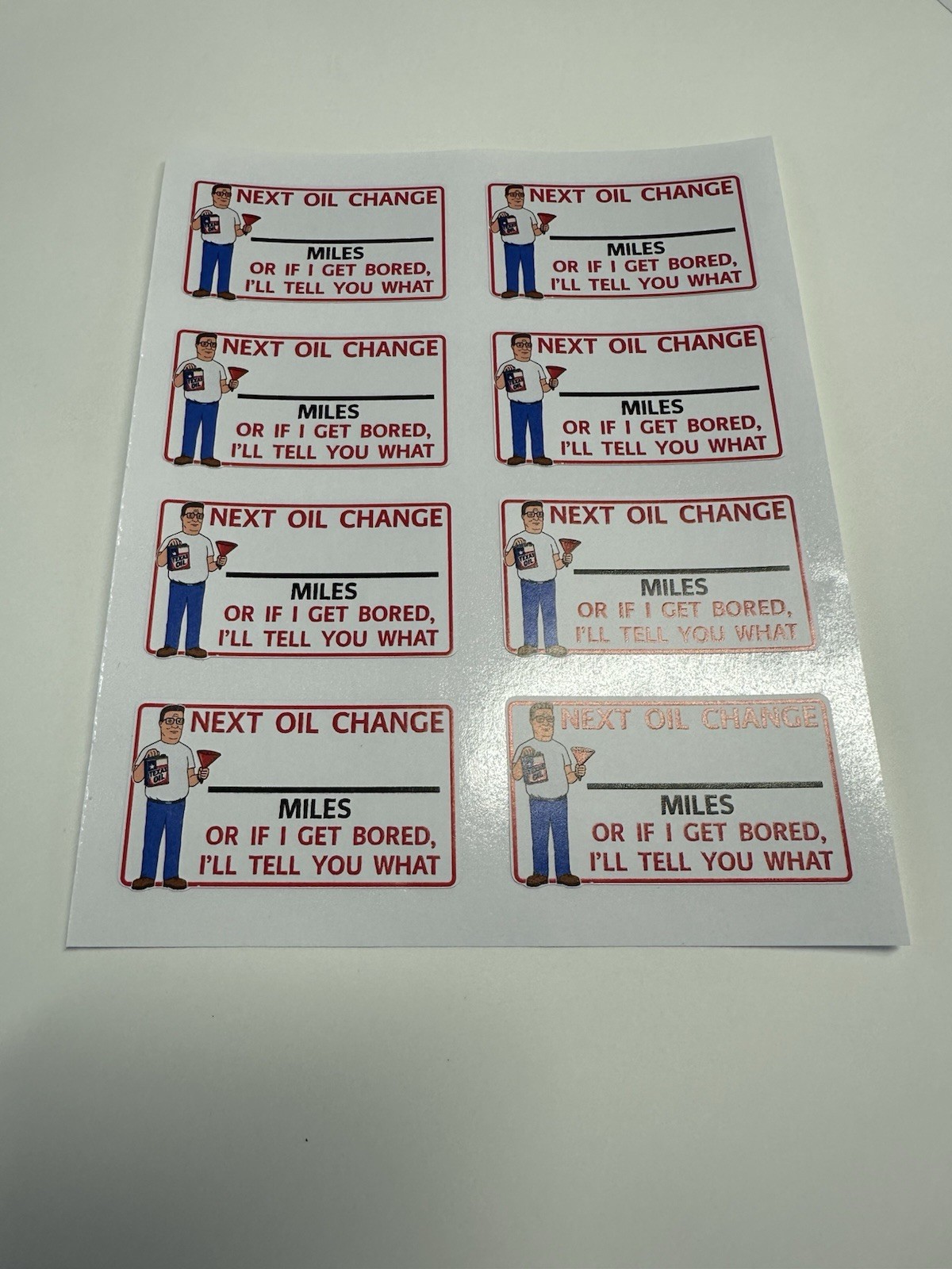 Hank Hill - King of the Hill - Oil Change Reminders - Sheet Of 8