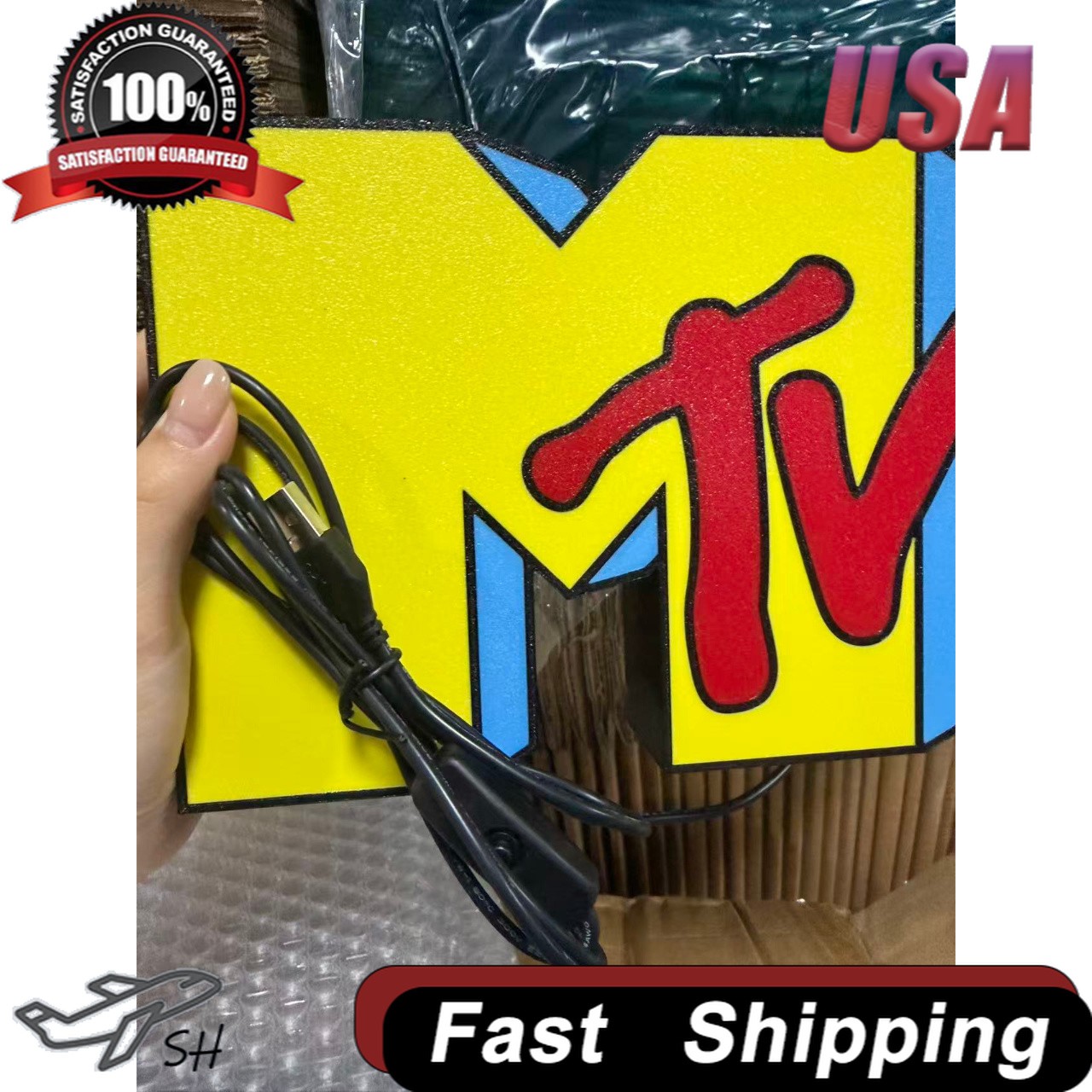 Light Box 3D Printed MTV Music Television Logo USB LED Lamp Decorative Neon Sign