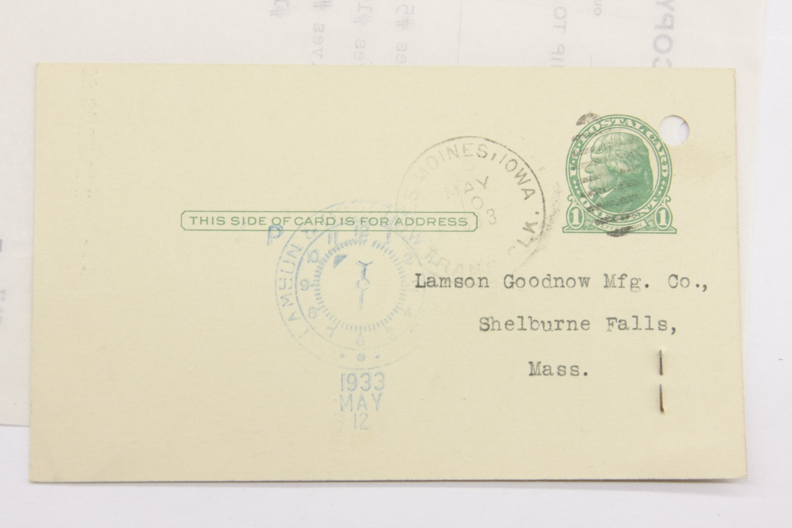 1933 Lamson Goodnow Des Moines Drug Co IA 1c Post Card Order Ephemera P788G