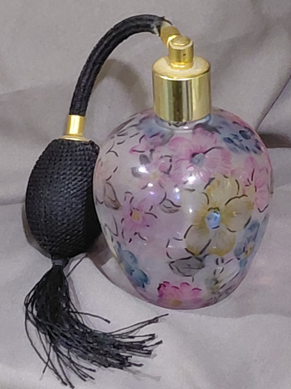 Vintage Irice Iridescent Floral Glass Perfume Bottle 