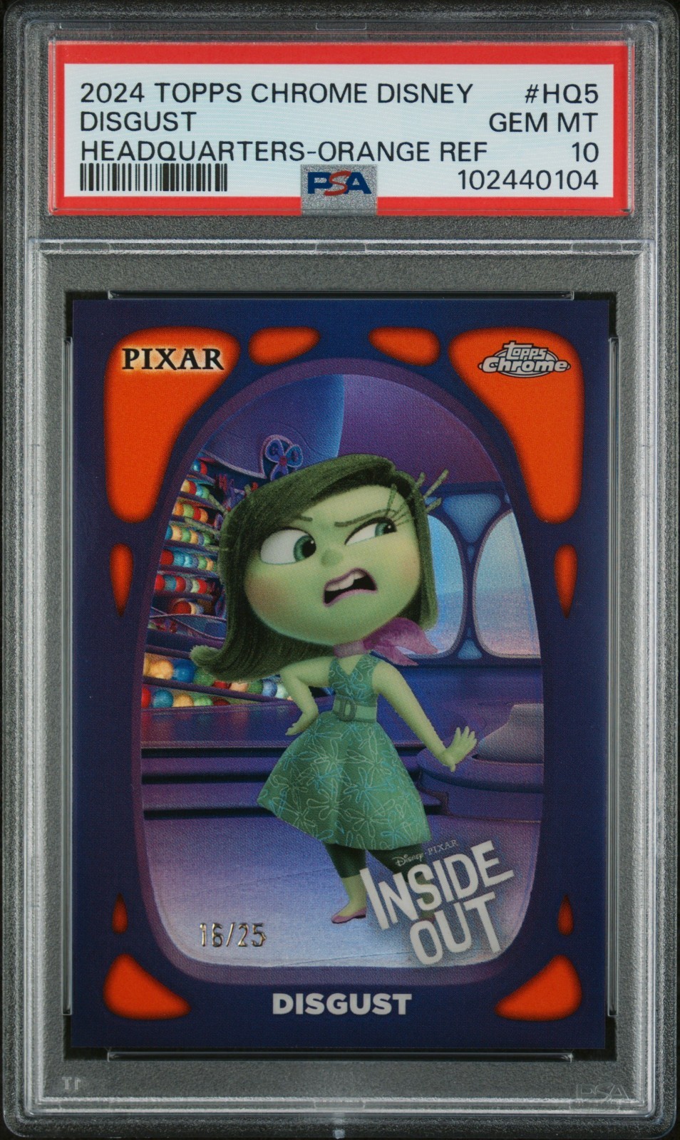 2024 Topps Chrome Disney Headquarters Disgust #HQ5 Orange Refractor PSA 10