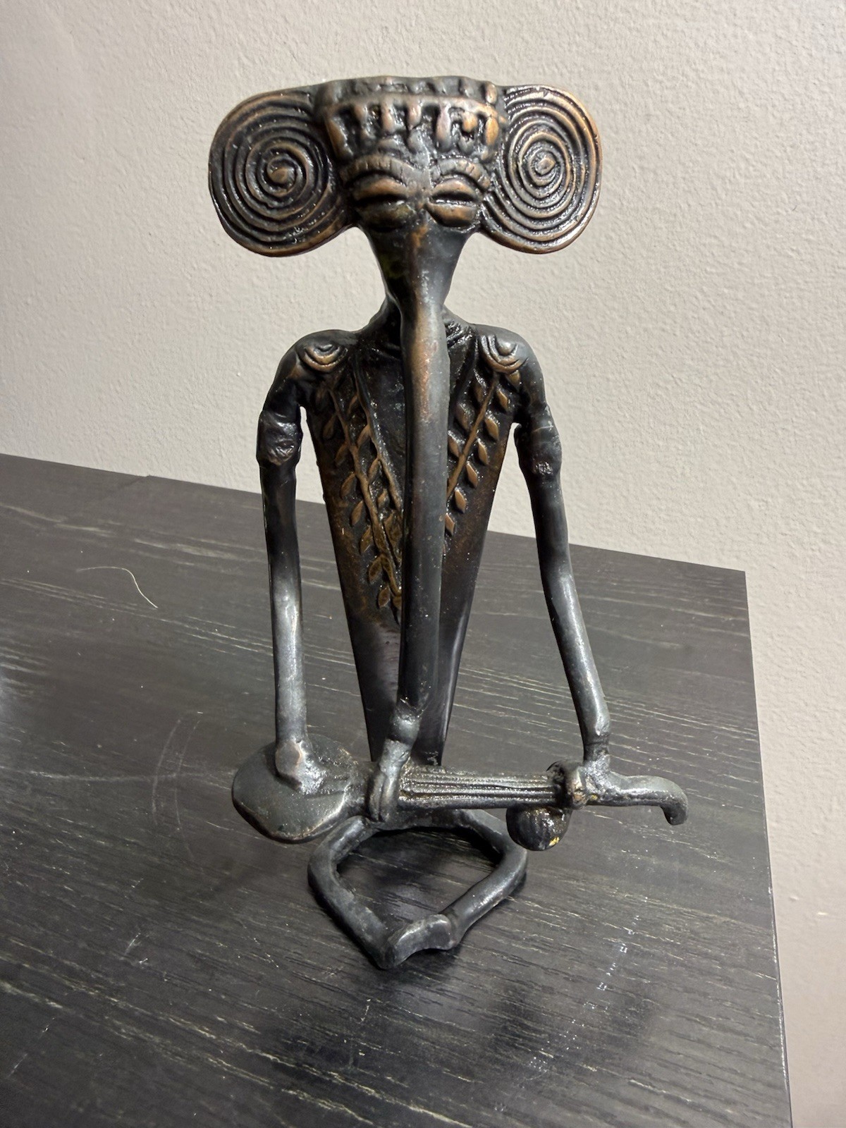 Vintage Indian Dhokra Tribal Musician Sculpture Brass Bronze Bastar