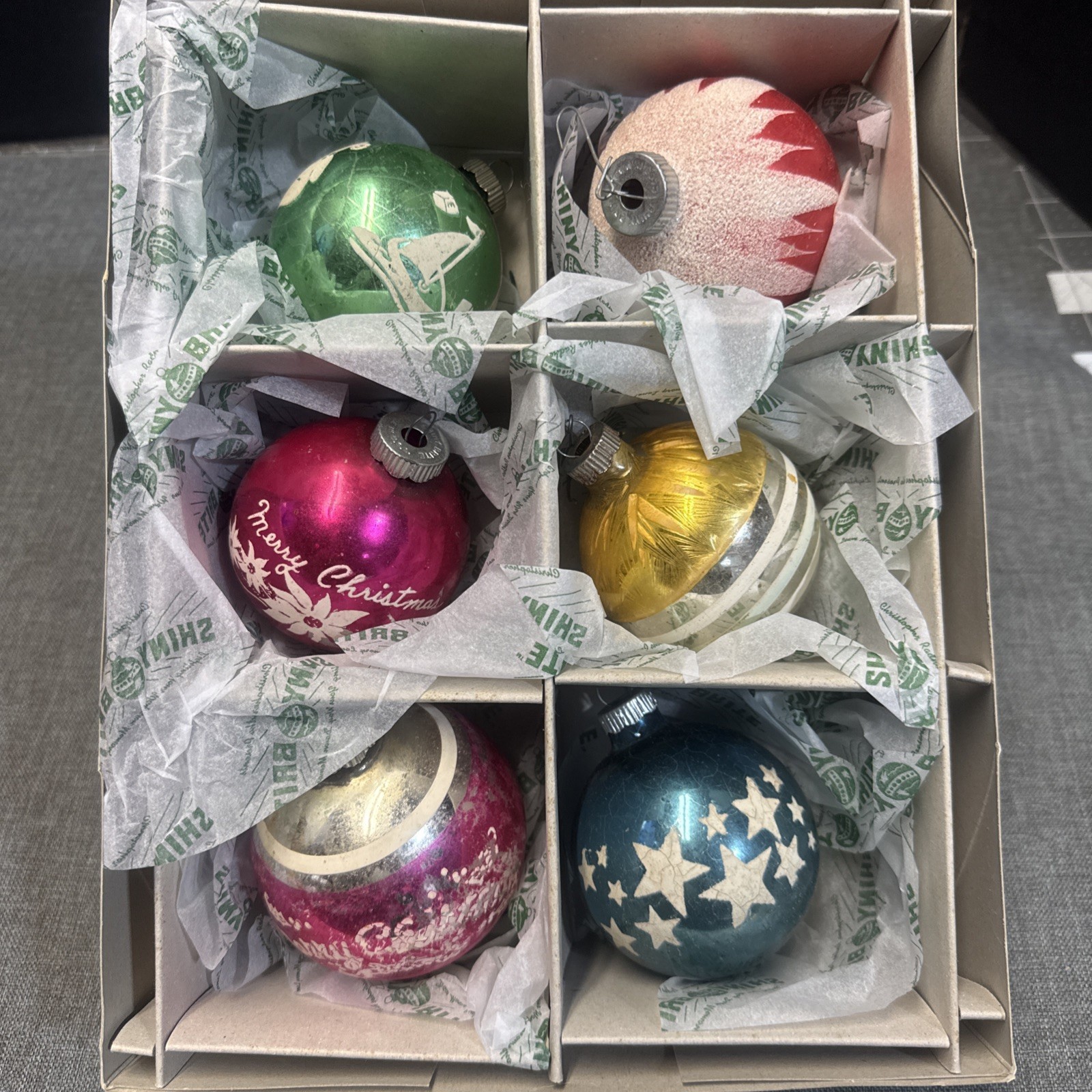 6 vintage Shiny Bright Christmas Ornaments 6 vintage Shiny Bright Christmas Ornaments