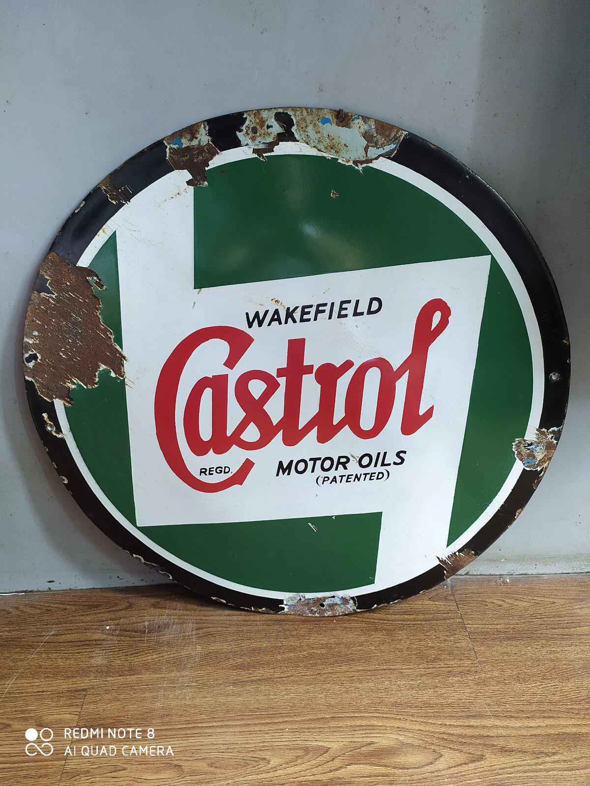 Rare vintage WAKEFIELD CASTROL MOTOR OILS advertising enamel sign of 50\'s. Rare vintage WAKEFIELD CASTROL MOTOR OILS advertising enamel sign of 50\'s.