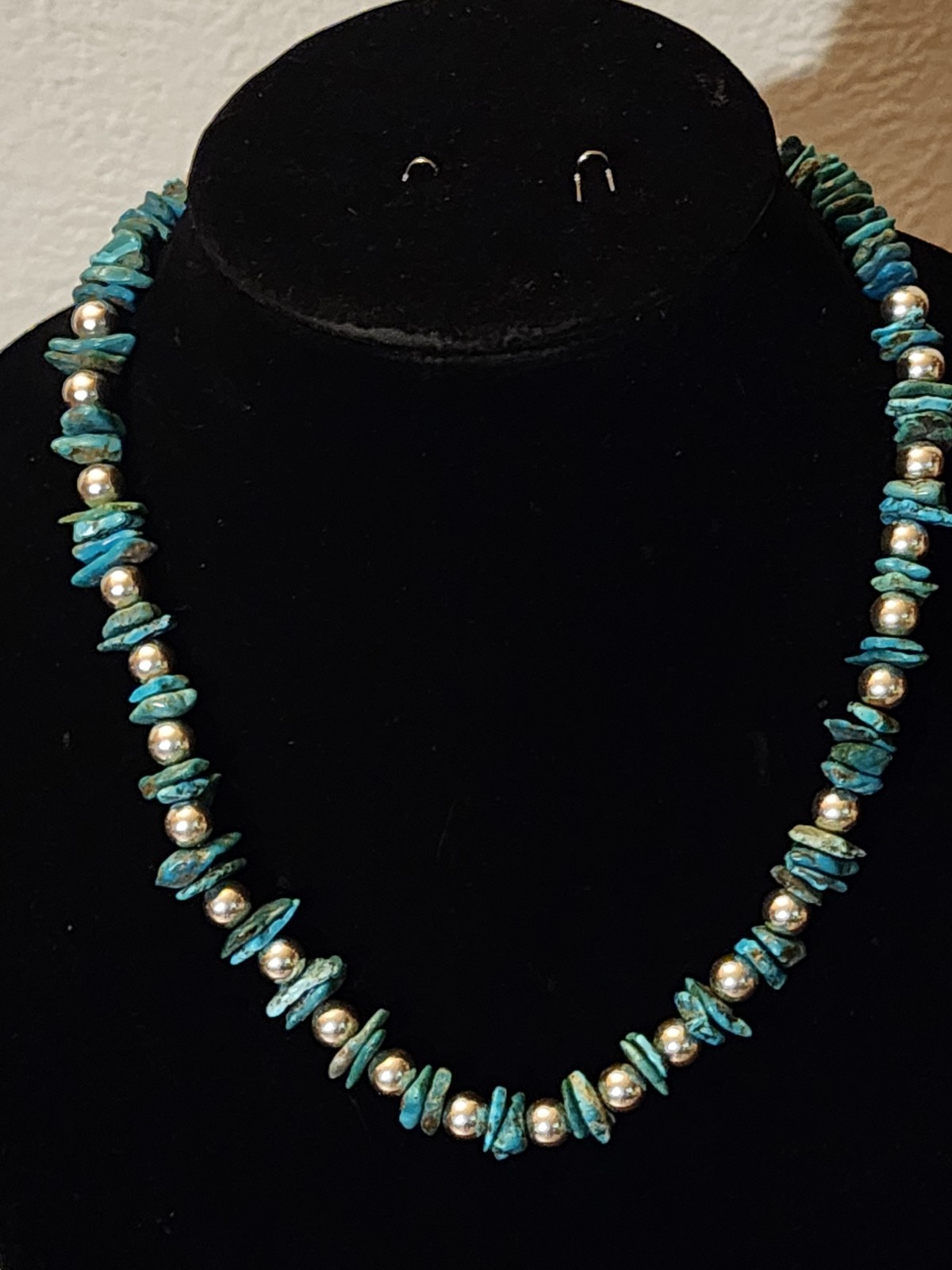 Authentic Native American Navajo Sterling Silver And Turquoise Necklace Flat