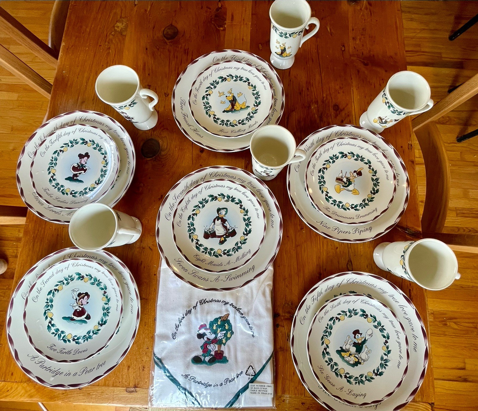 Lot of 19 Vintage Disney 12 Days of Christmas Plates, Cups, Rare Runner Lot of 19 Vintage Disney 12 Days of Christmas Plates, Cups, Rare Runner