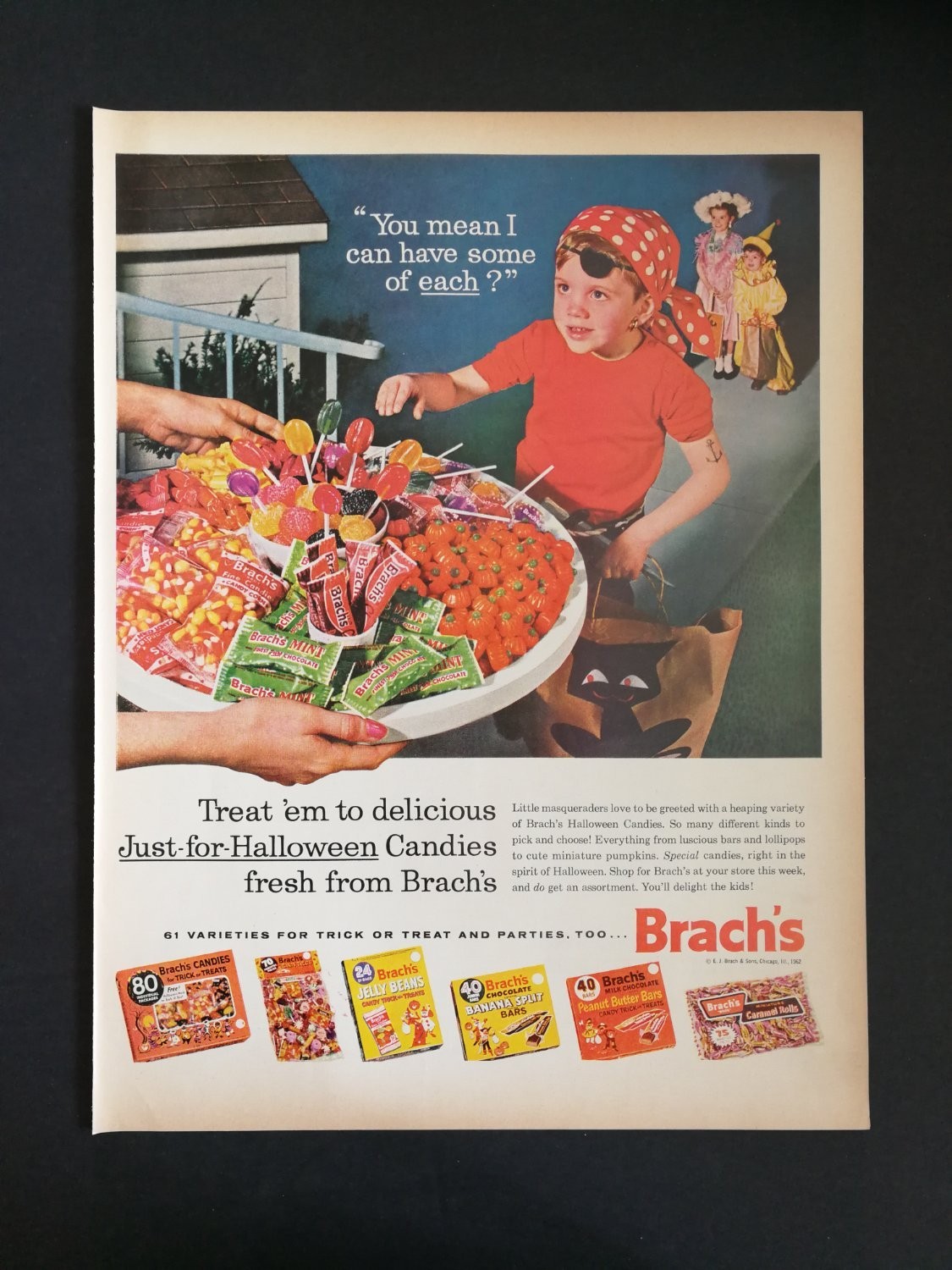 Vintage 1962 Brach's Halloween Candy Advertisemen Pirate Trick or Treat Ad