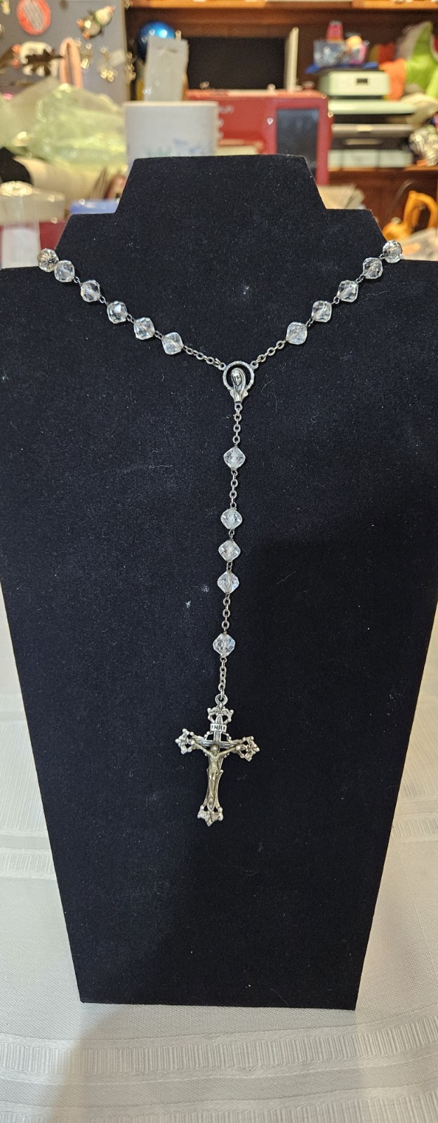 Vintage Sterling Silver ROMA Crucifix Rosary Clear Crystal Glass Beads Vintage Sterling Silver ROMA Crucifix Rosary Clear Crystal Glass Beads