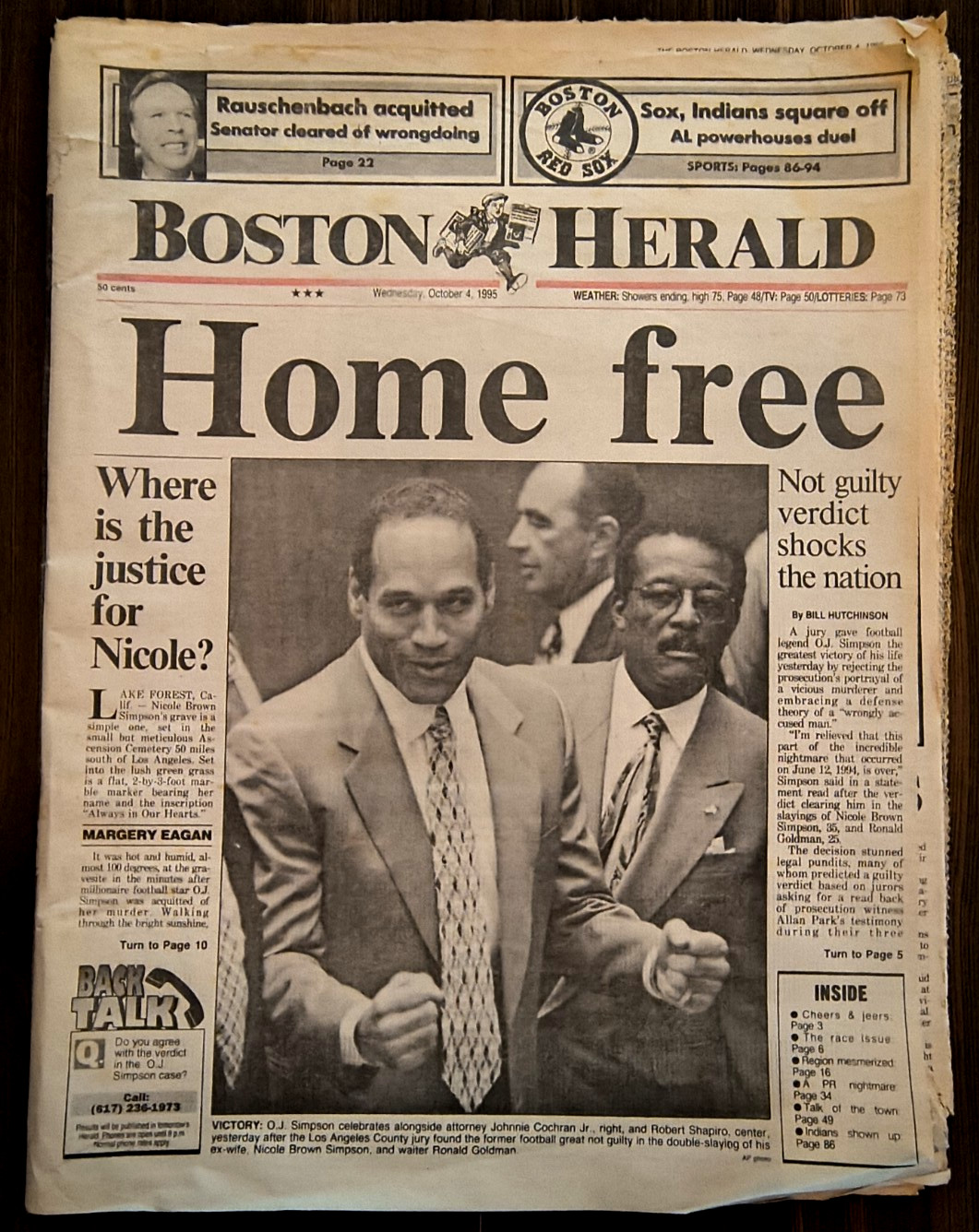 O.J. Simpson Not Guilty Of Murder Full Boston Herald Newspaper October 4, 1995