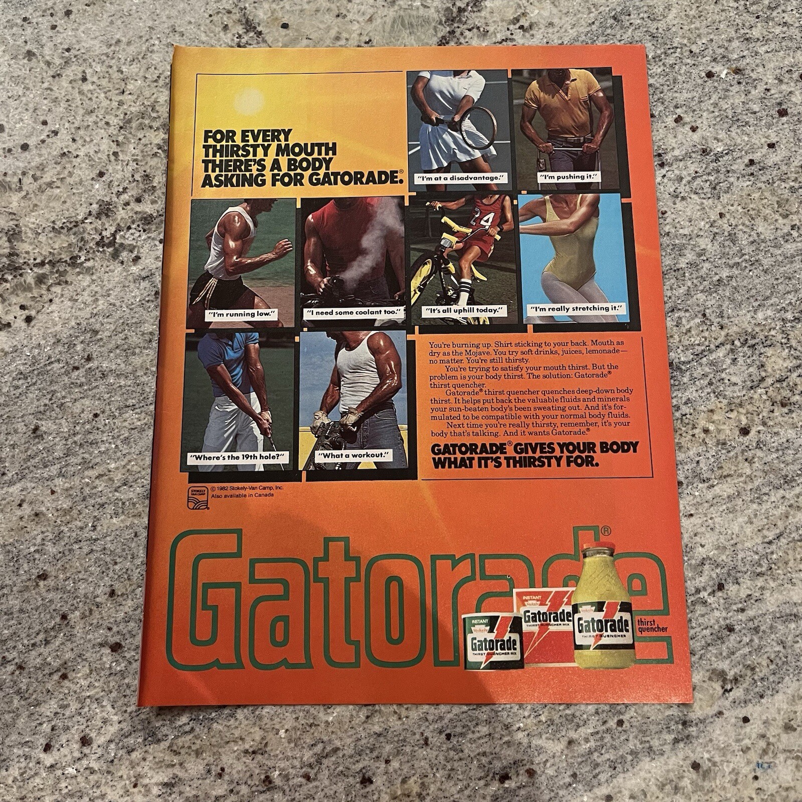 1982 Gatorade Print Ad Stokely Van Camp Gives Your Body What It’s Thirsty For