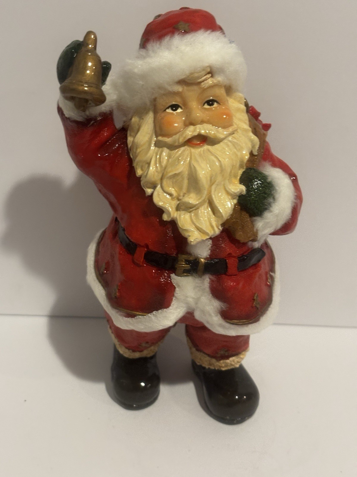 Vintage Santa Claus Bell Figurine Christmas Decor Red Hat Coat Holiday