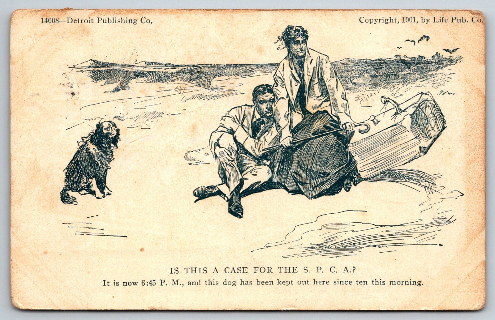 1901 Charles Dana Gibson Signed Sketch Art Dog Humor Romance SPCA Postcard Detro