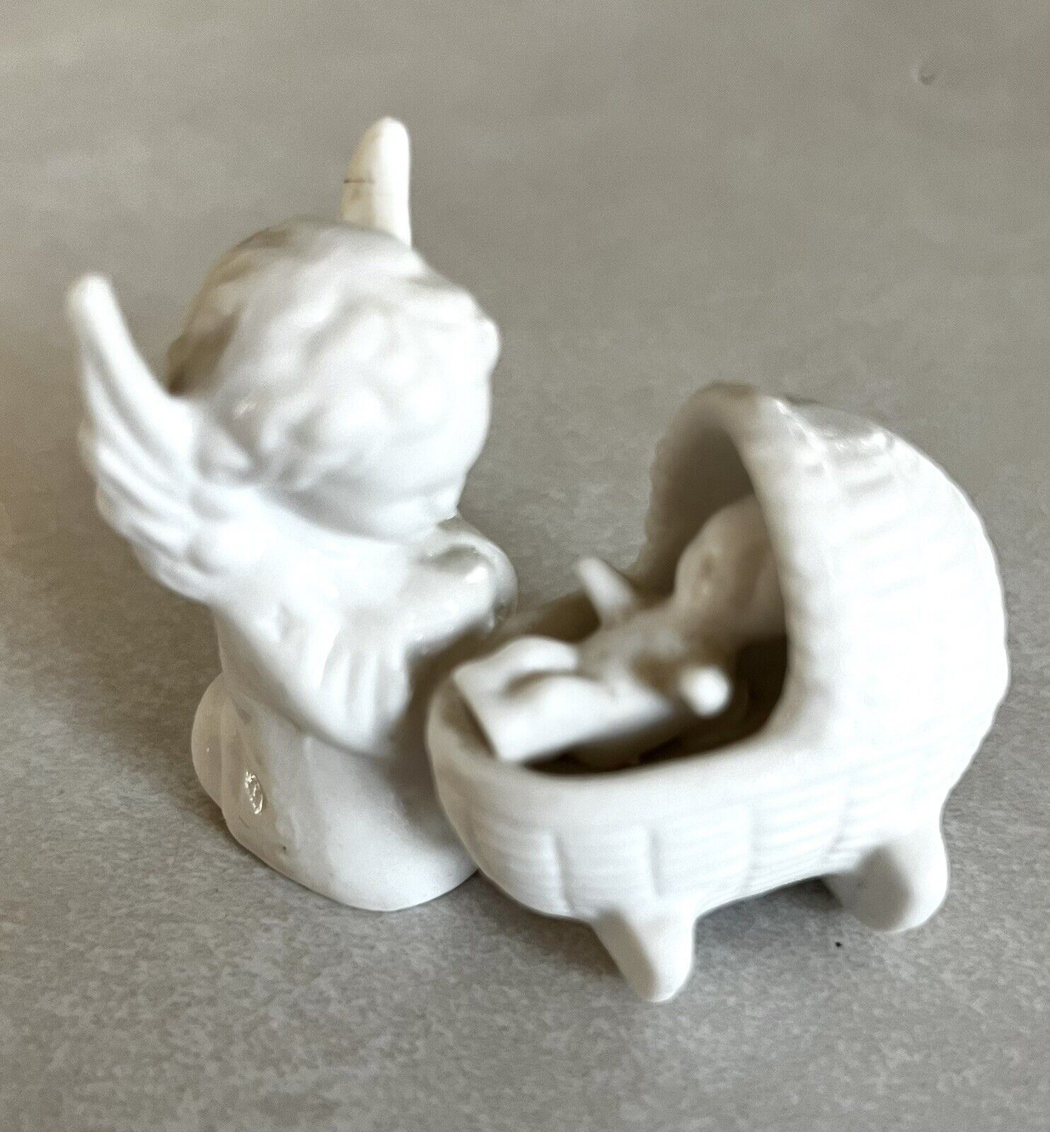 Goebel Angel Guardian St Michael Over Baby Crib Bisque Porcelain 2” Miniature
