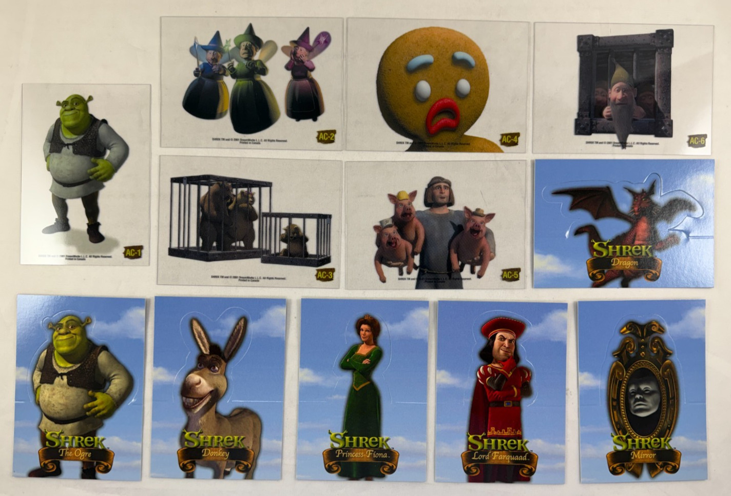 SHREK Complete ANIMATION CEL CLEAR & STAND-UP Chase Card Sets AC1-AC6 S1-S6 (12)