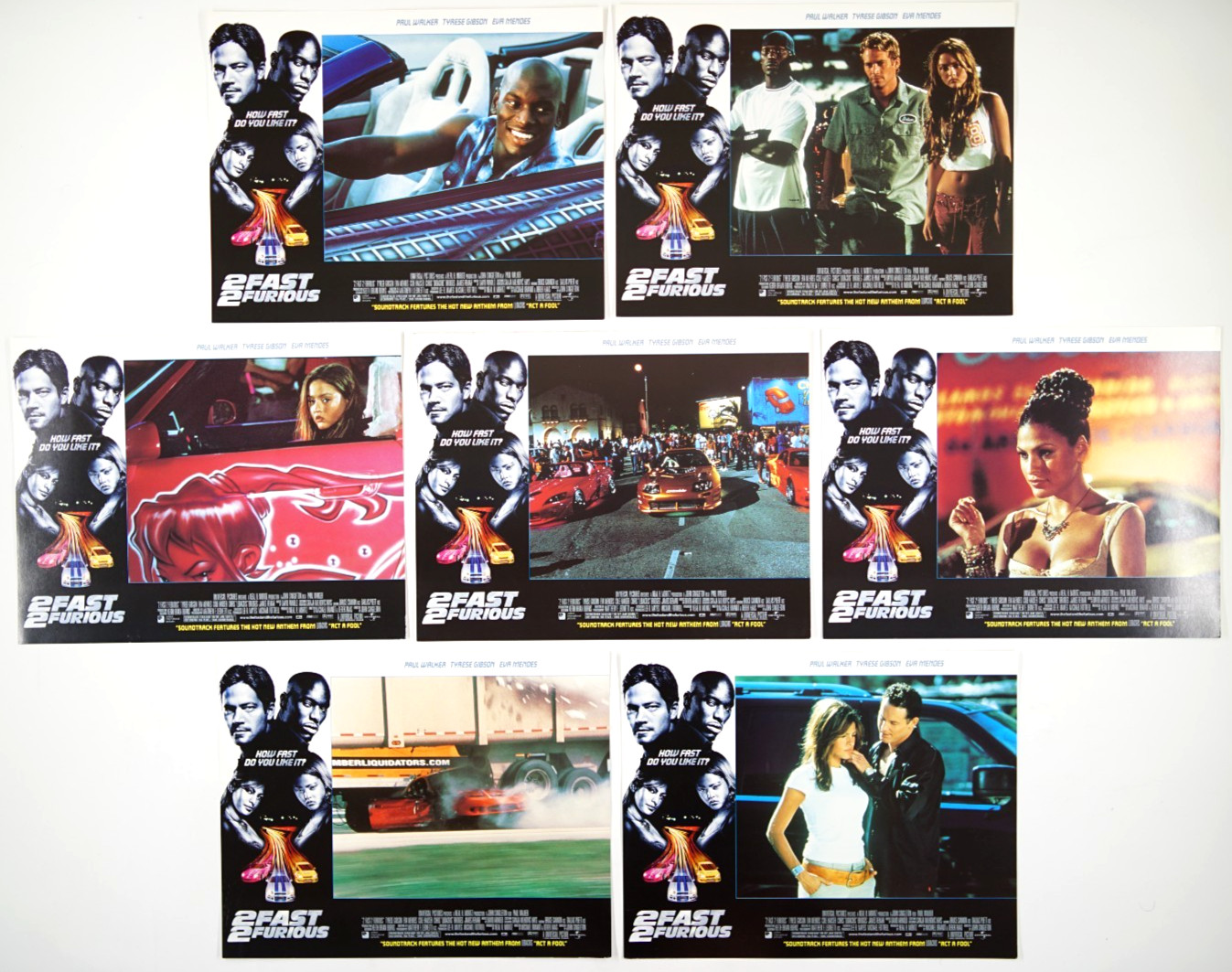 2 FAST AND 2 FURIOUS The Lot Set of 7 Orig. Movie Lobby Cards 2003 & PAUL WALKER 2 FAST AND 2 FURIOUS The Lot Set of 7 Orig. Movie Lobby Cards 2003 & PAUL WALKER