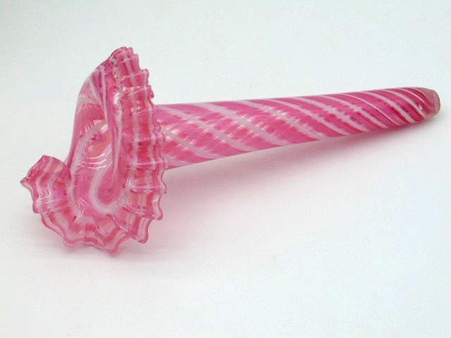 Antique Victorian Pink Opal Ribbon Stripe Jack in the Pulpit Glass Epergne Vase
