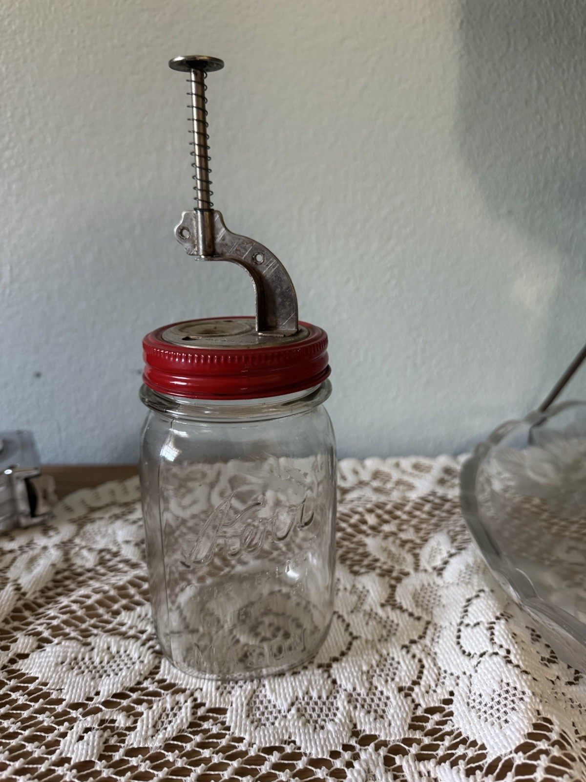 Vintage Krasco Mechanical Cherry Stone Pitter Lid & Vintage Kerr Mason Jar Vintage Krasco Mechanical Cherry Stone Pitter Lid & Vintage Kerr Mason Jar