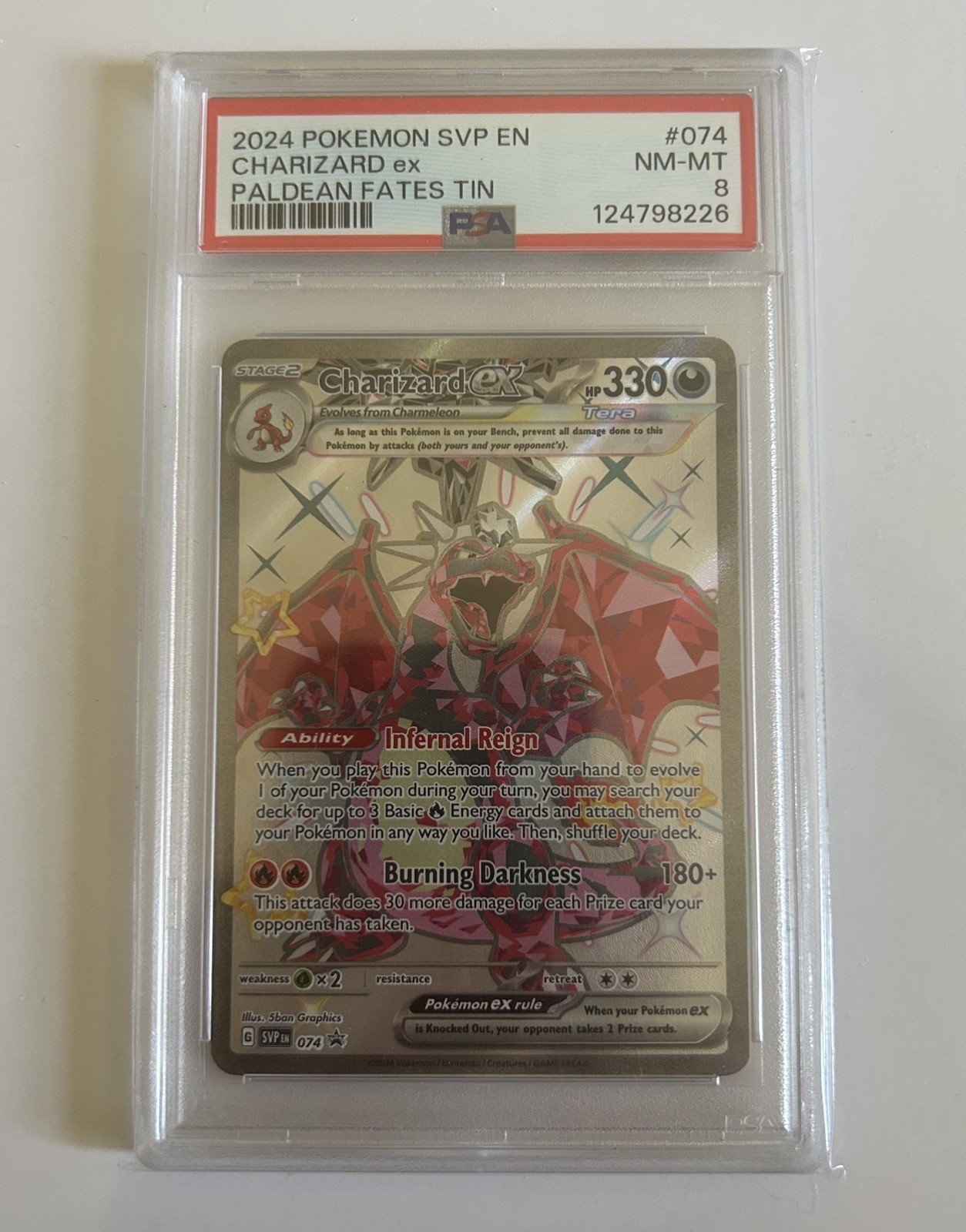 Pokémon Charizard EX Paldean Fates Tin Promo Card SVP 074 PSA 8