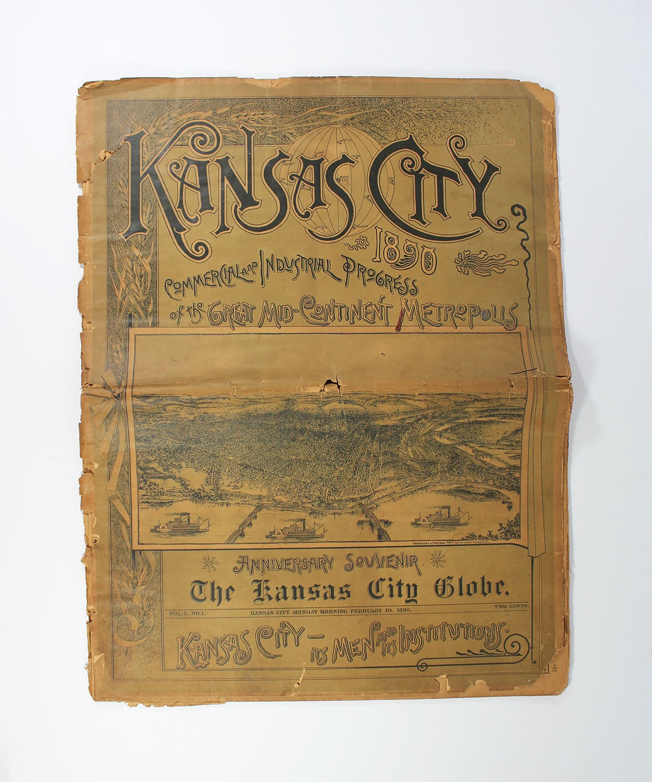 Antique 1890 KANSAS CITY GLOBE NEWSPAPER Missouri Souvenir Architecture Antique 1890 KANSAS CITY GLOBE NEWSPAPER Missouri Souvenir Architecture