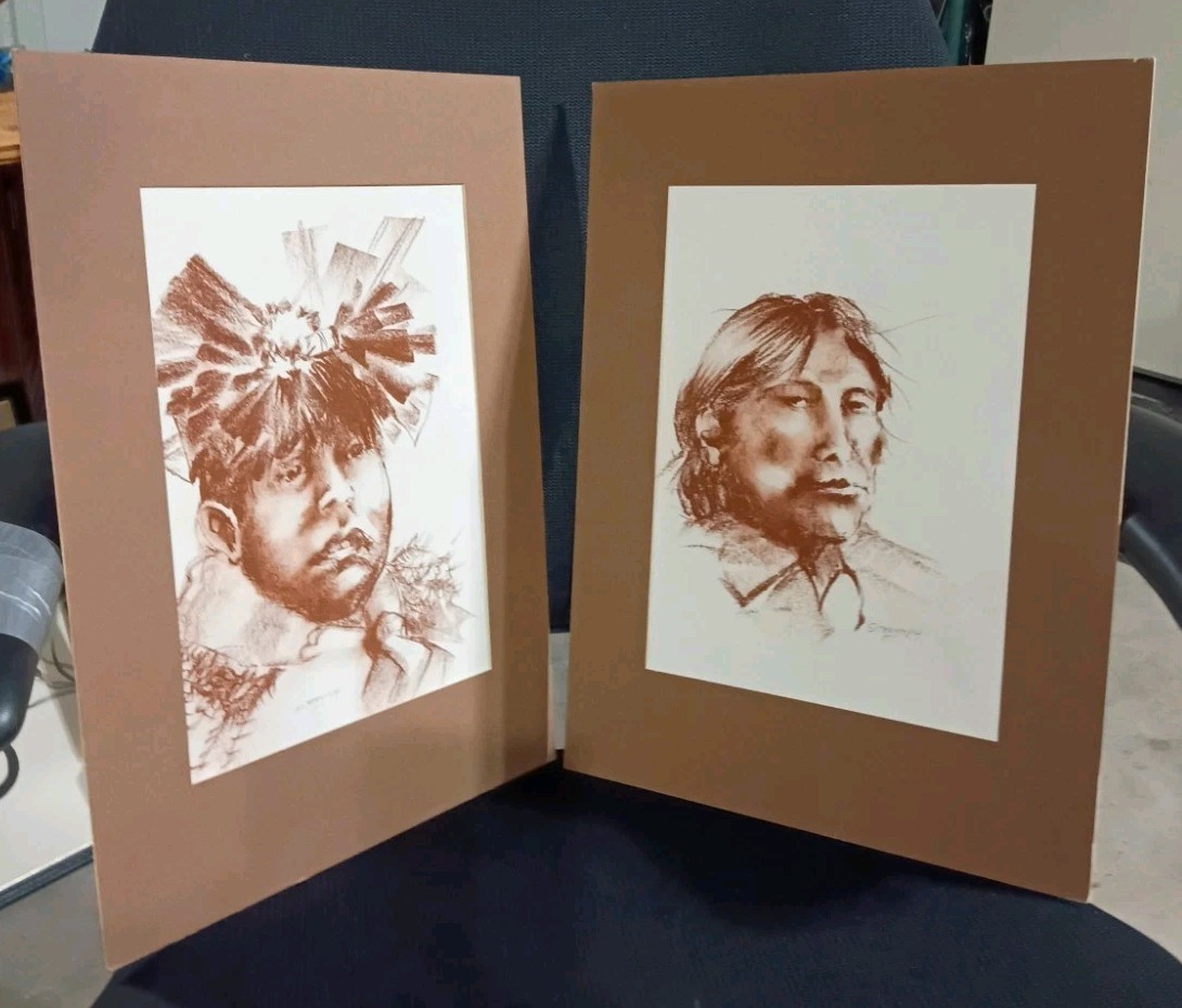 CLIFFORD BRYCELEA NATIVE AMERICAN NAVAJO ORIGINAL 1975 PAIR OF SKETCHES