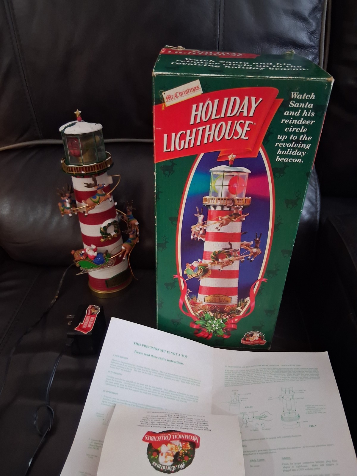 Vintage 1996 Mr. Christmas Holiday Lighthouse Animated Reindeer Santa In Box