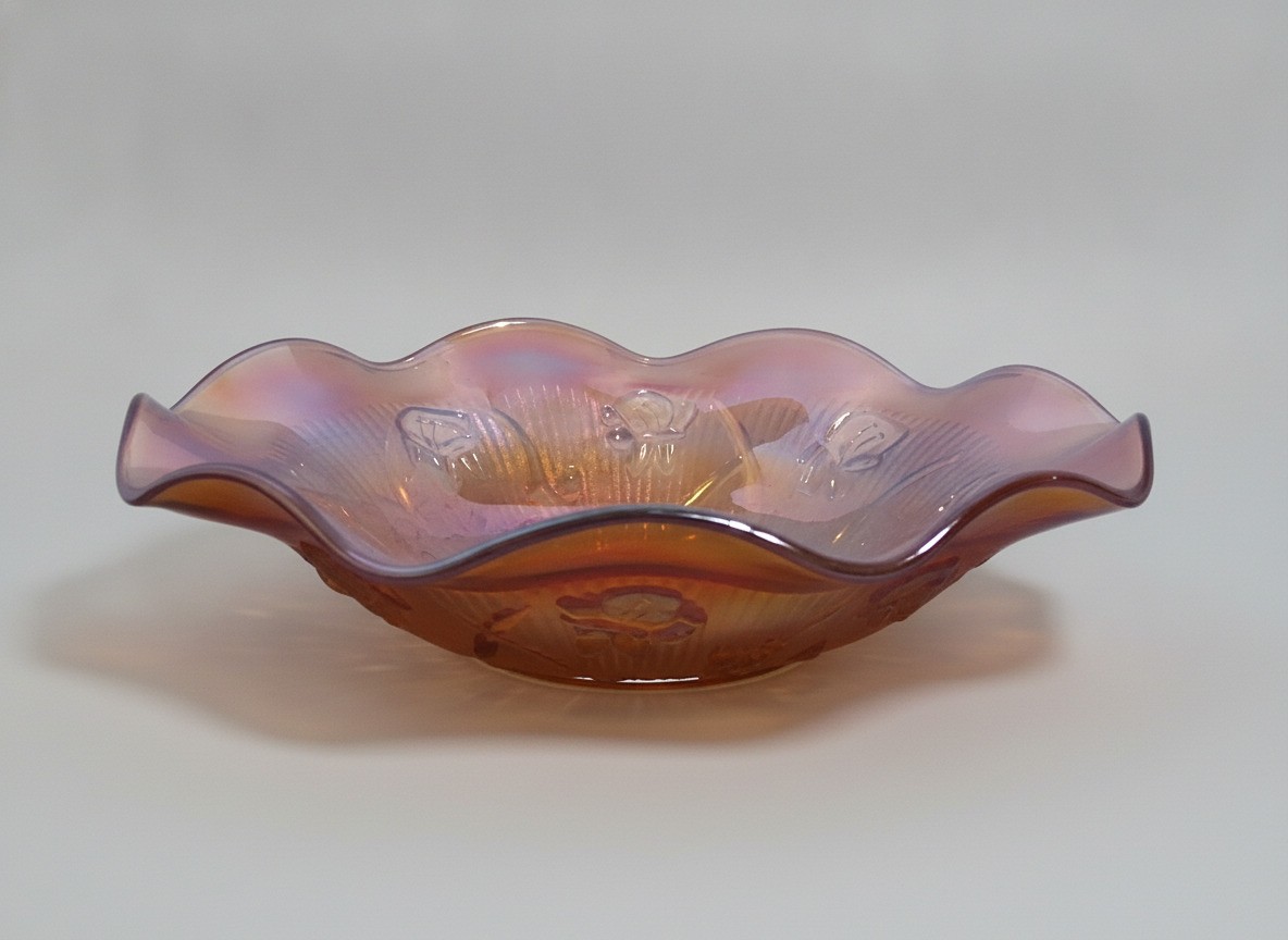 Vintage Indiana Amber Carnival Glass Ruffled Ribbed Bowl 11.75\ Vintage Indiana Amber Carnival Glass Ruffled Ribbed Bowl 11.75\