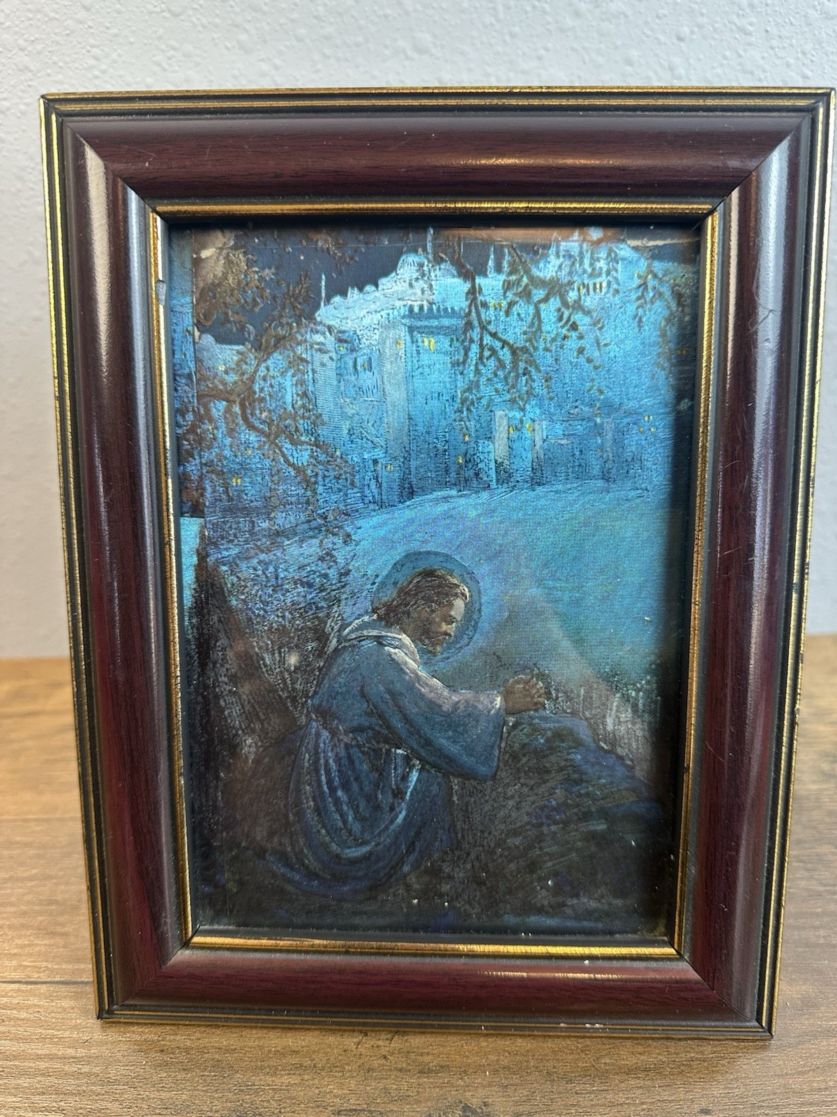 Vintage Dufex Framed Jesus Praying Foil Artwork Gethsemane Religious Christian