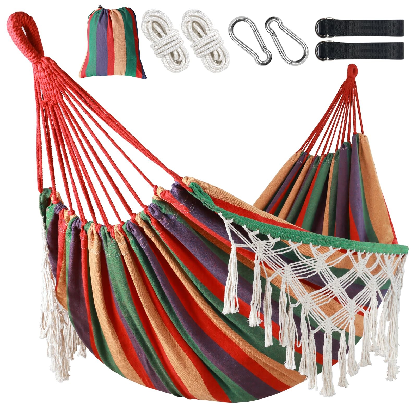 Posprica Brazilian Style Double Hammock with Fringe, 2 Person Patio Hammock for Posprica Brazilian Style Double Hammock with Fringe, 2 Person Patio Hammock for