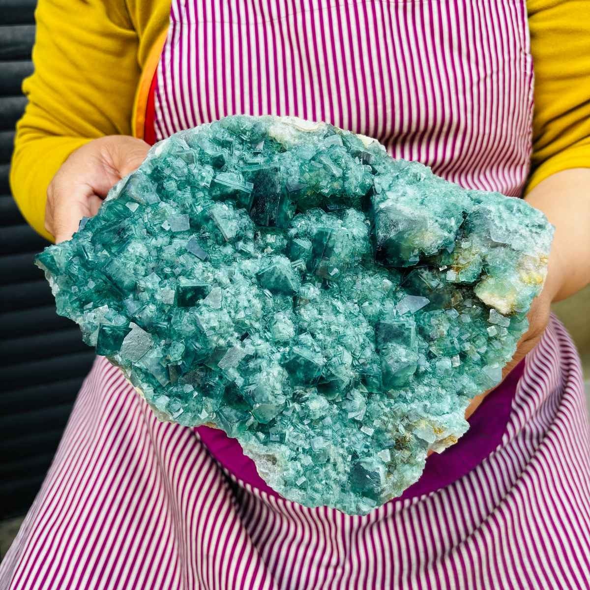 8.73LB Natural transparent green cubic fluorite mineral crystal sample Healing