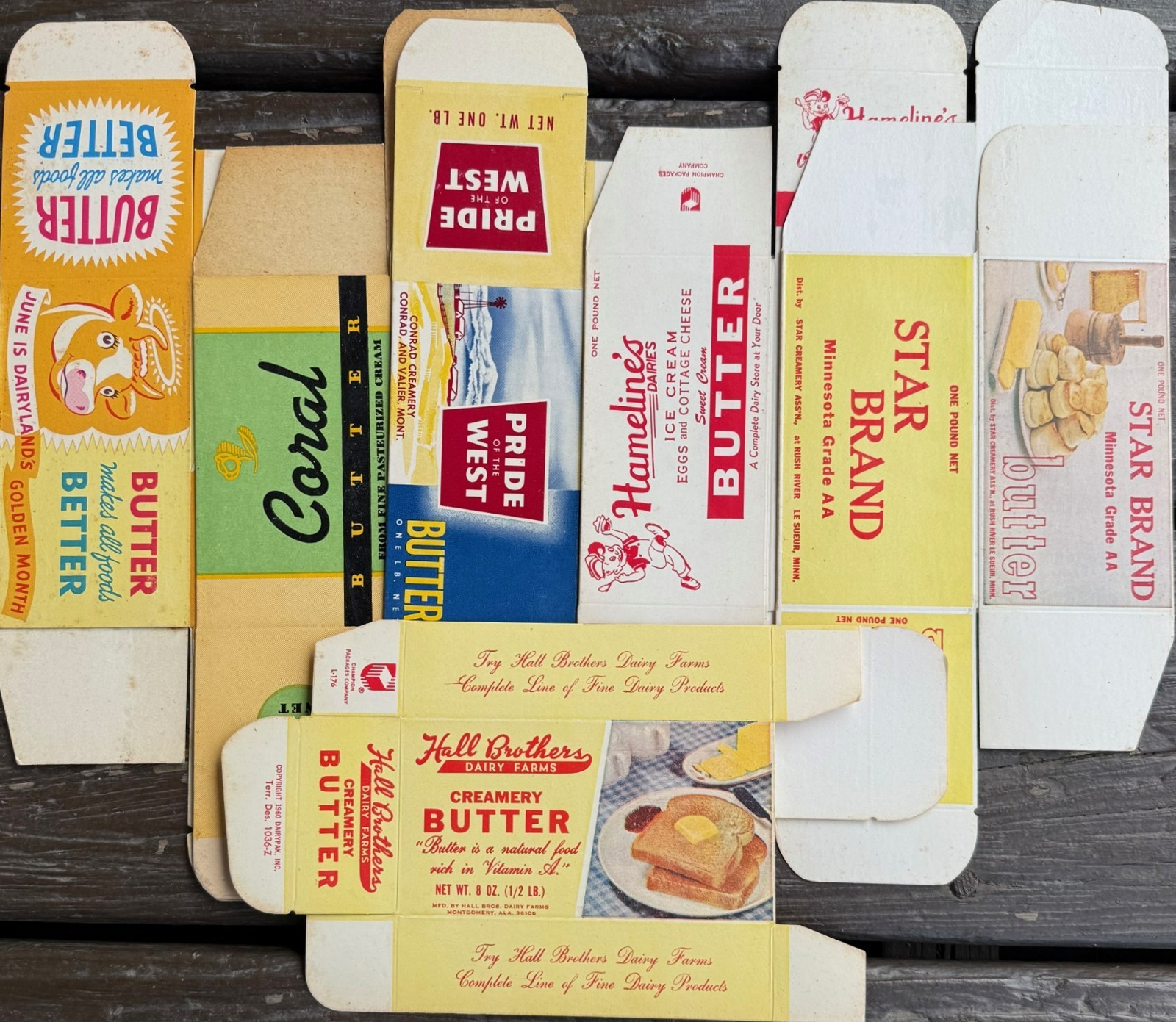 Vintage Mixed Lot of 6 Country Display Dairy Butter Boxes 
