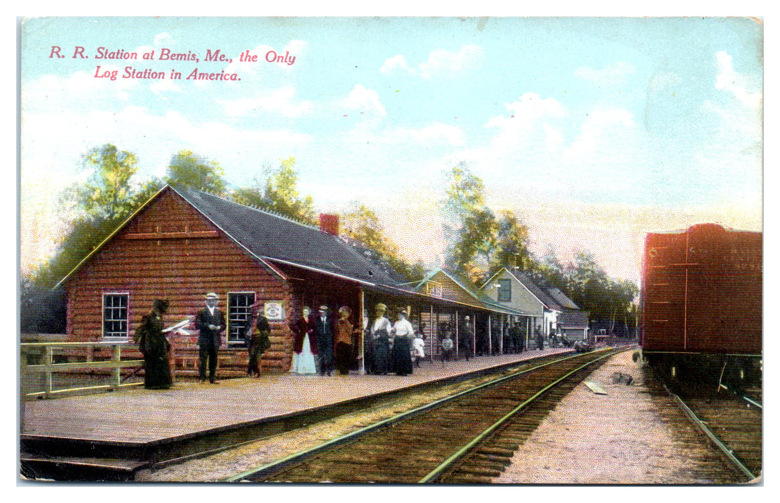 Postcard: R. R. Station at Bemis, Me., the Only Log Station in America