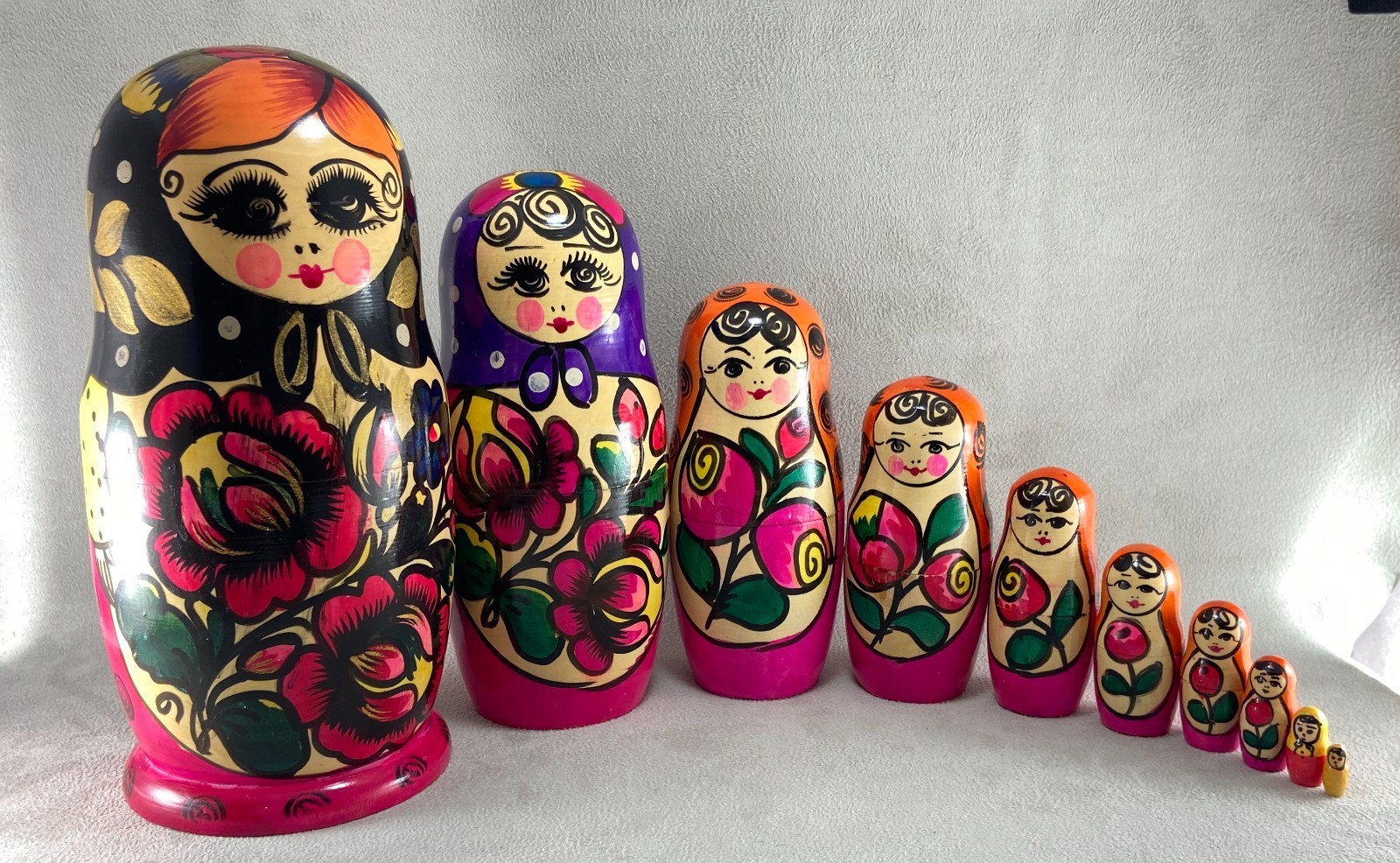 Vintage Ukrainian Matryoshka Nesting Dolls Set of 10 Hand Painted Wooden 8\