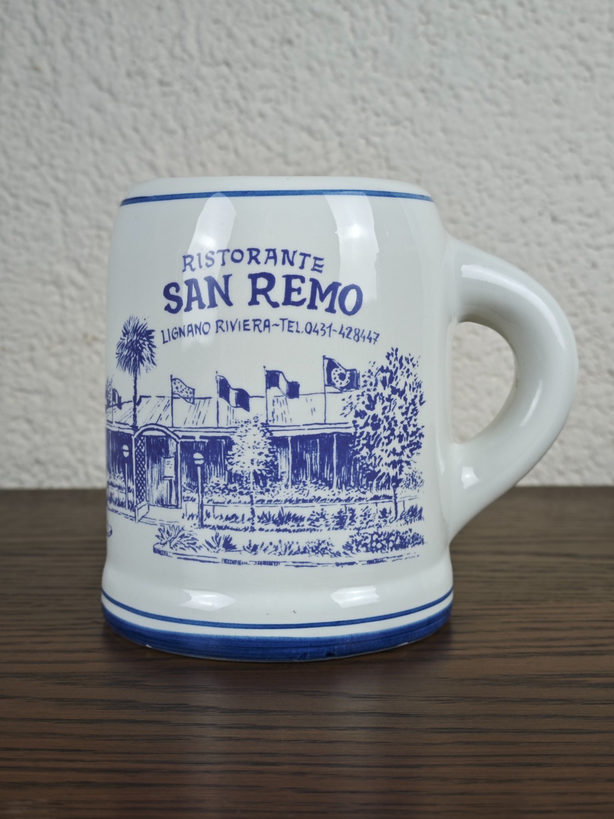 Vintage Beer Mug Ceramic Fabbro Rivignano San Remo Lignano Hand Painted 0.5L