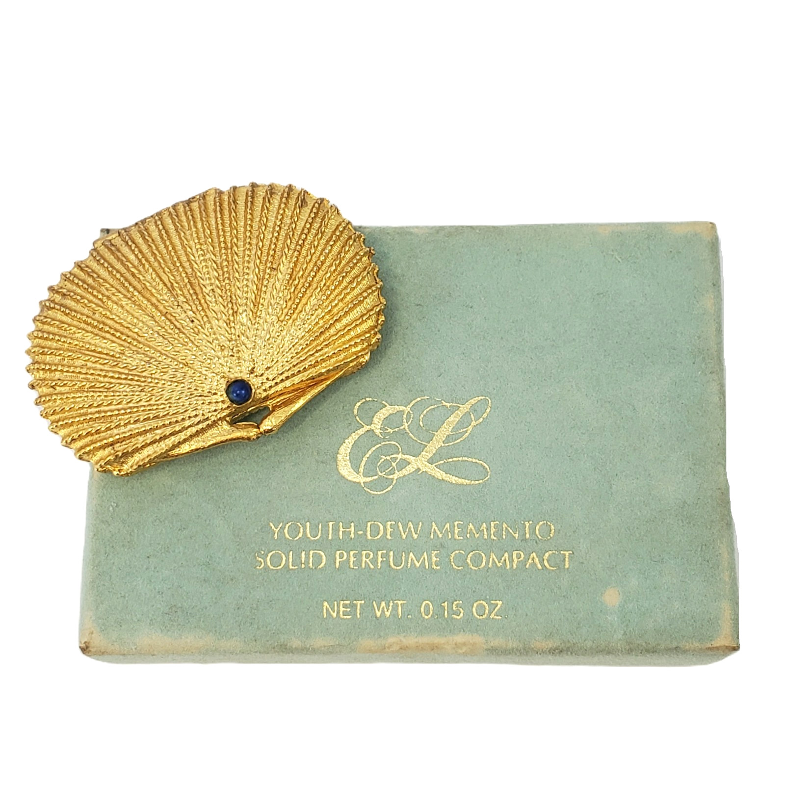 ESTEE LAUDER Solid Perfume Compact SHELL 1973 Youth Dew Memento Regency