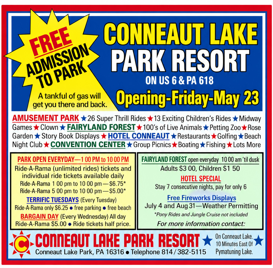 Vintage Conneaut Lake Amusement Park Ad Magnet – Conneaut Lake, Pennsylvania