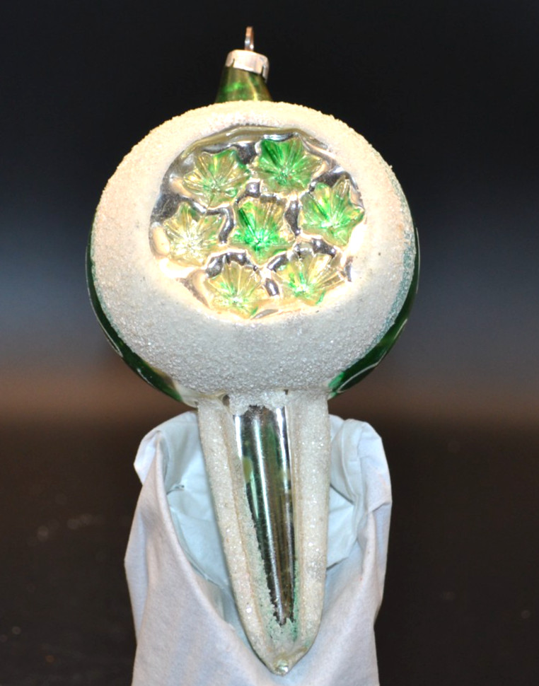 Vintage Glittered Green Mercury Glass Double Indented Christmas Ornament 4.75” Vintage Glittered Green Mercury Glass Double Indented Christmas Ornament 4.75”