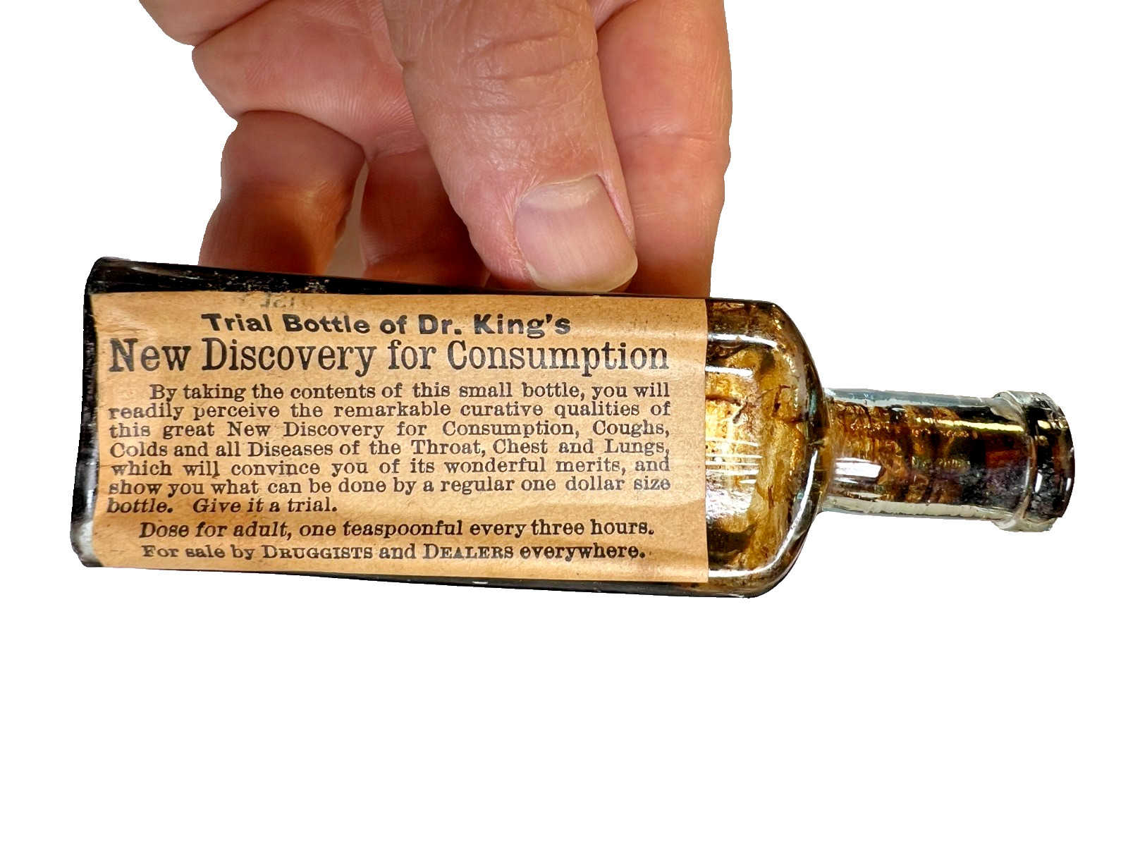 Antique Dr King’s New Discovery Trial Bottle 1885 Sealed Label Chicago Illinois