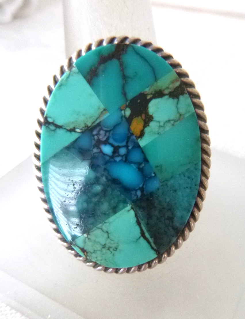VTG Navajo B. PIASO JR. Turquoise Inlaid Stones Ring 925 Sterling Silver Sz 7.5 VTG Navajo B. PIASO JR. Turquoise Inlaid Stones Ring 925 Sterling Silver Sz 7.5
