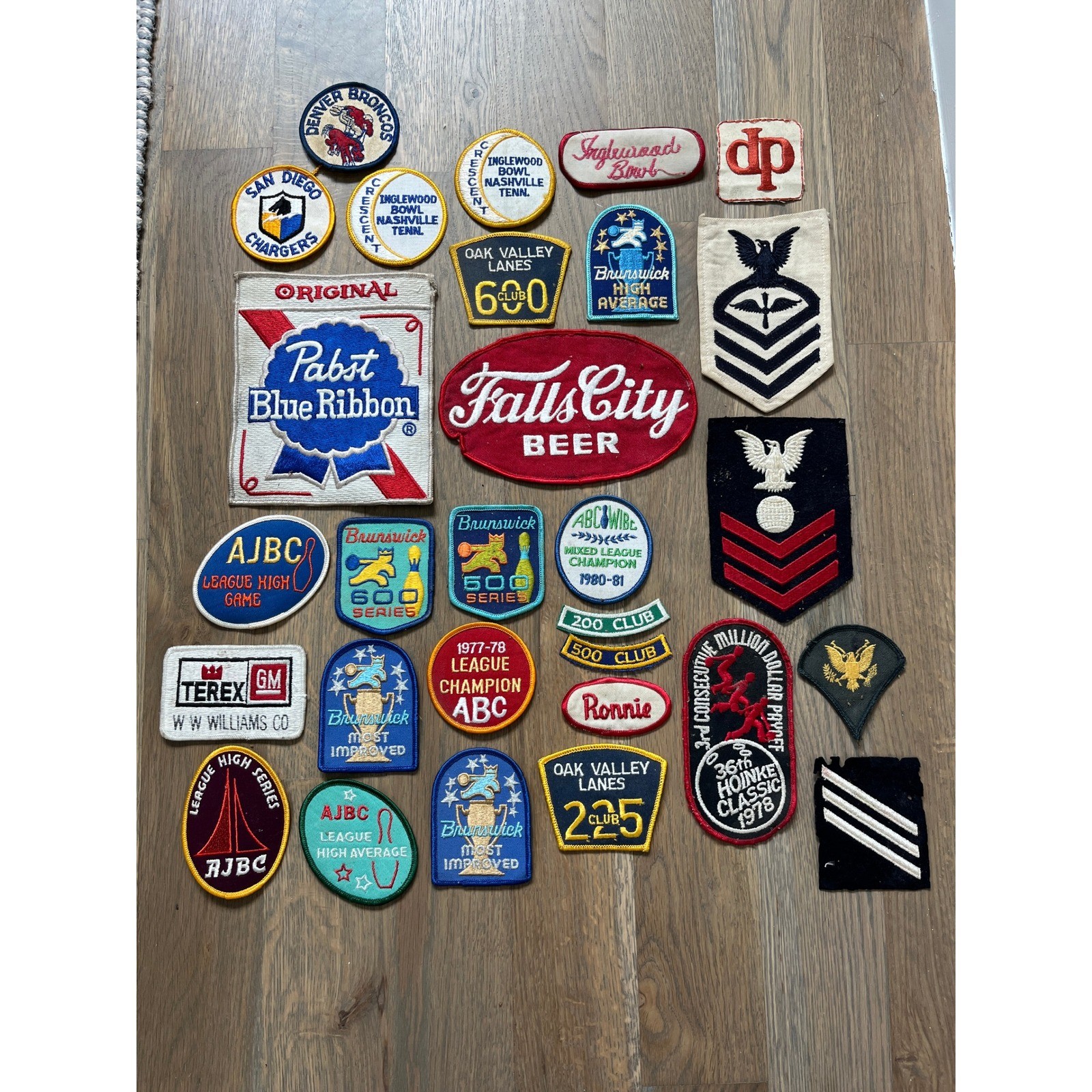 Lot of 29 Vintage Sew On Patches 1970's Beer Bowling Military NFL PBR Falls City