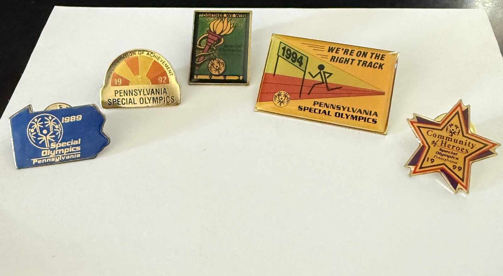 Pennsylvania Special Olympics Lot of 5 Lapel Pins 1989 1992 1993 1994 1999
