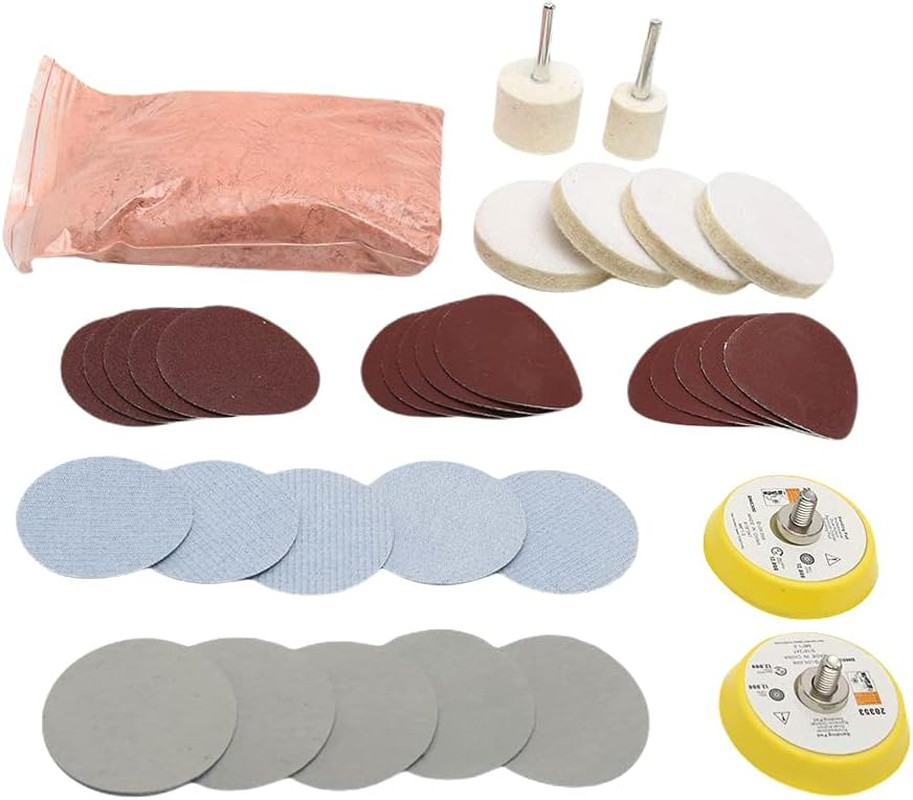 34 Piece Professional Glass Scratch Removal & Polishing Kit with Cerium Oxide  C