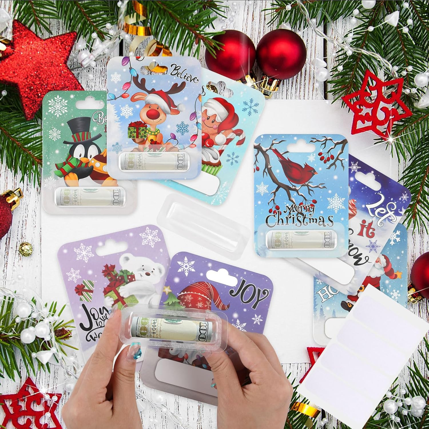 8 PCS Christmas Money Holders for Cash Xmas Cards Money Holder Ornaments with...