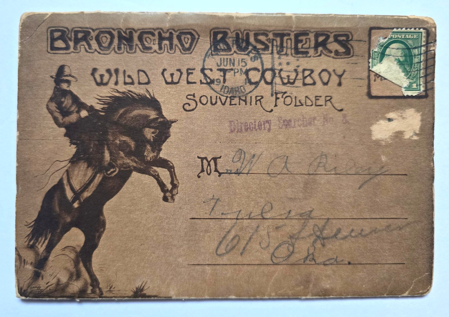 Western Souvenir Postcard Folder BRONCHO BUSTERS / Wild West Cowboy - Posted Western Souvenir Postcard Folder BRONCHO BUSTERS / Wild West Cowboy - Posted