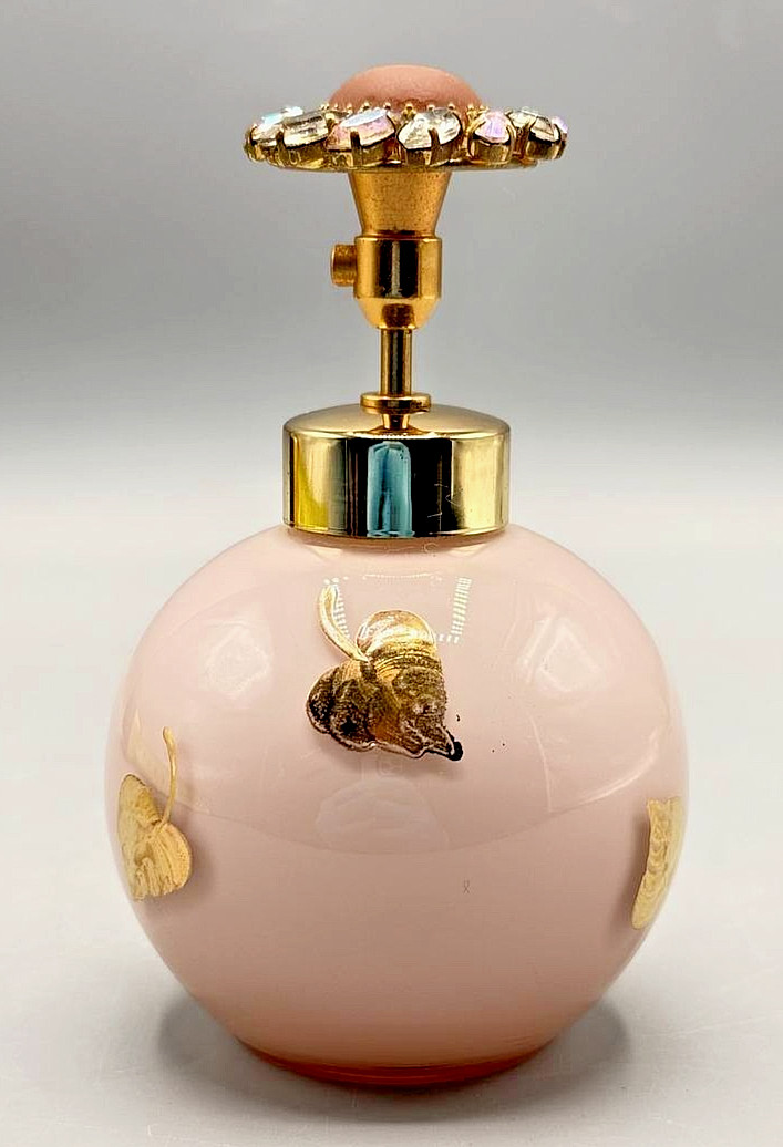 Vintage DeVilbiss 750-38 Pink Opaline Glass Perfume Atomizer Gold Leaf Decor