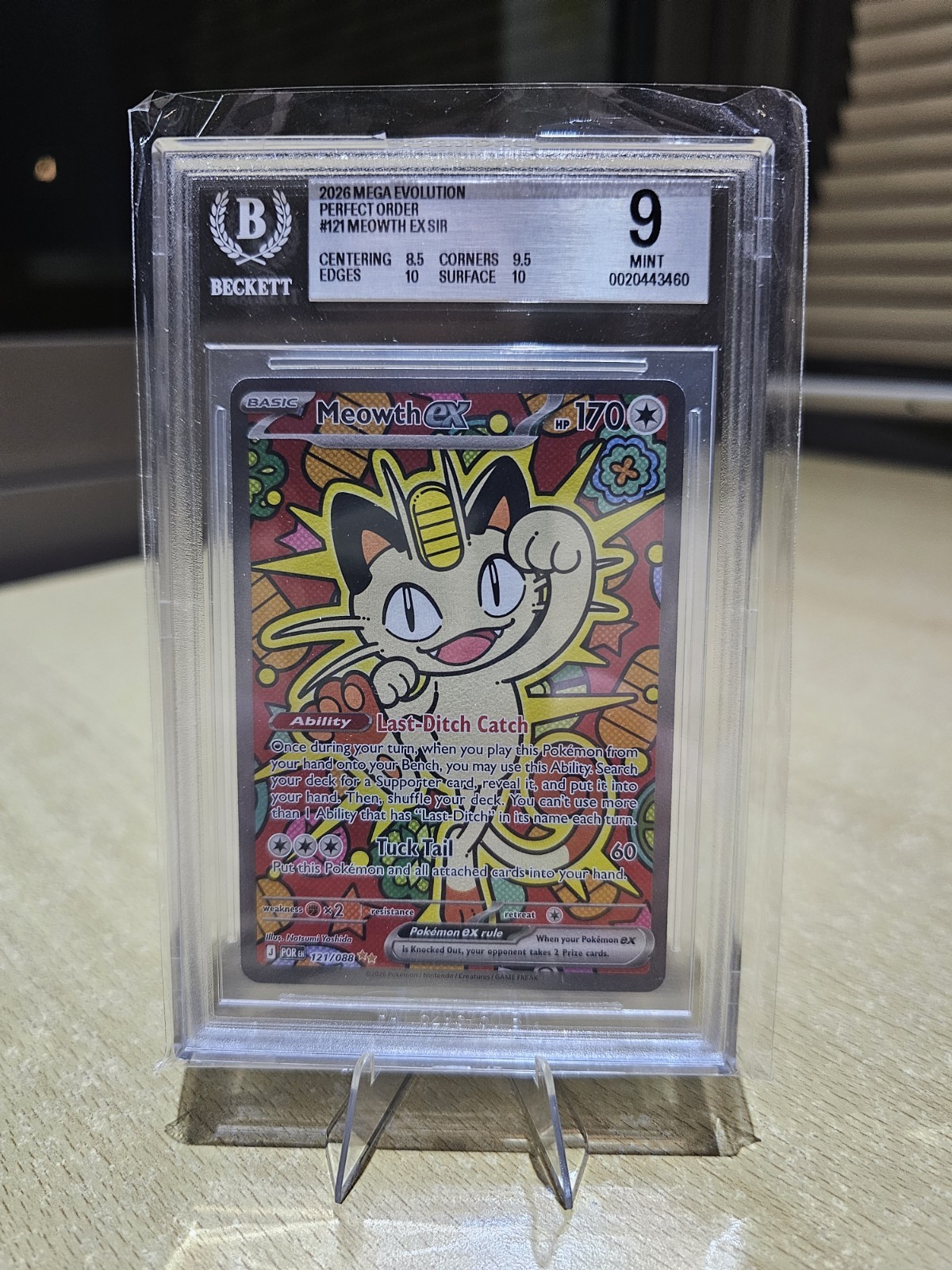 Meowth ex 121/088 SIR Pokemon Mega Evolution Perfect Order BGS 9 Mint