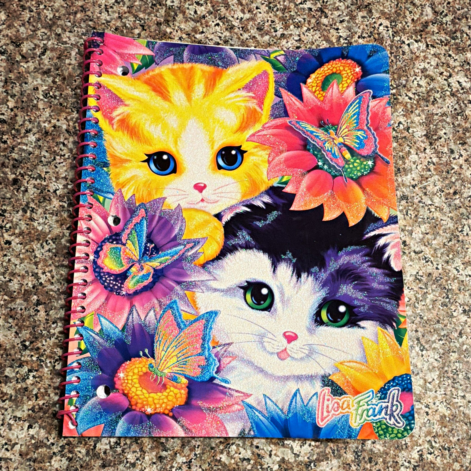 Lisa Frank Textured Sunflower Kittens Spiral Notebook 10.5 x 8 Multicolor Cats 