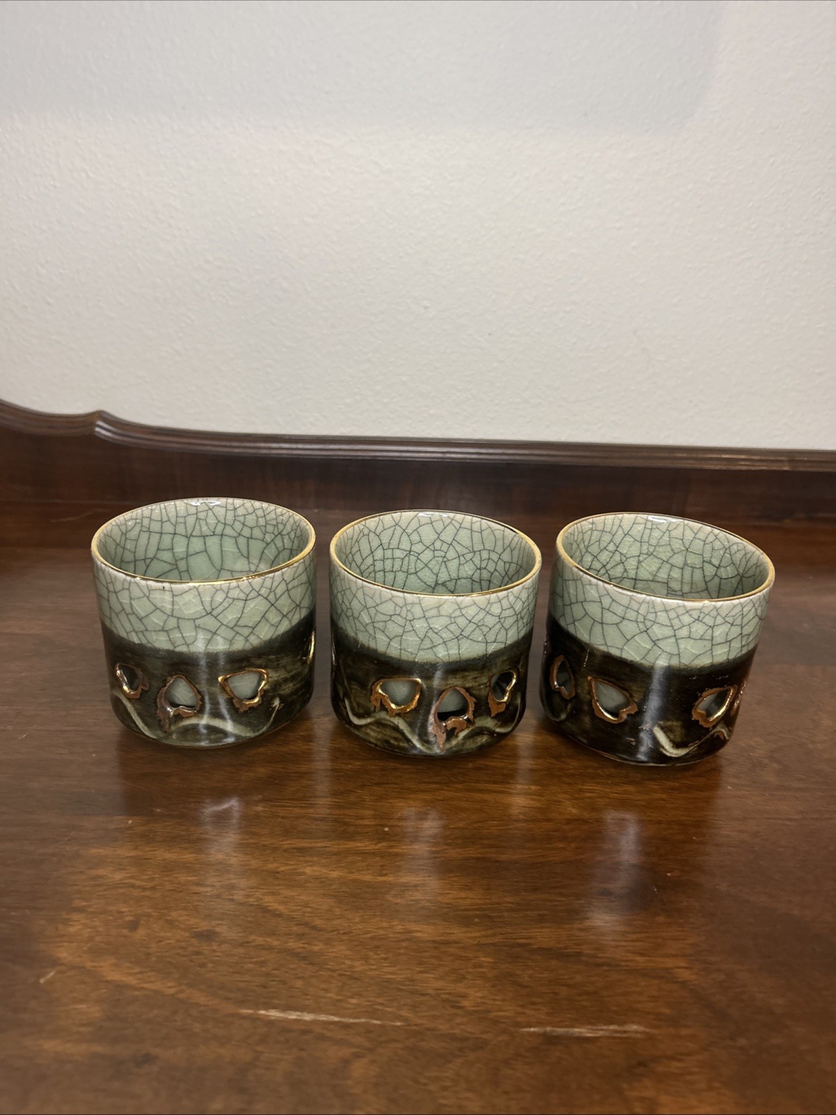 Vintage Somayaki Japan Sake/Tea Cups, Double Wall, Set Of 3 Vintage Somayaki Japan Sake/Tea Cups, Double Wall, Set Of 3