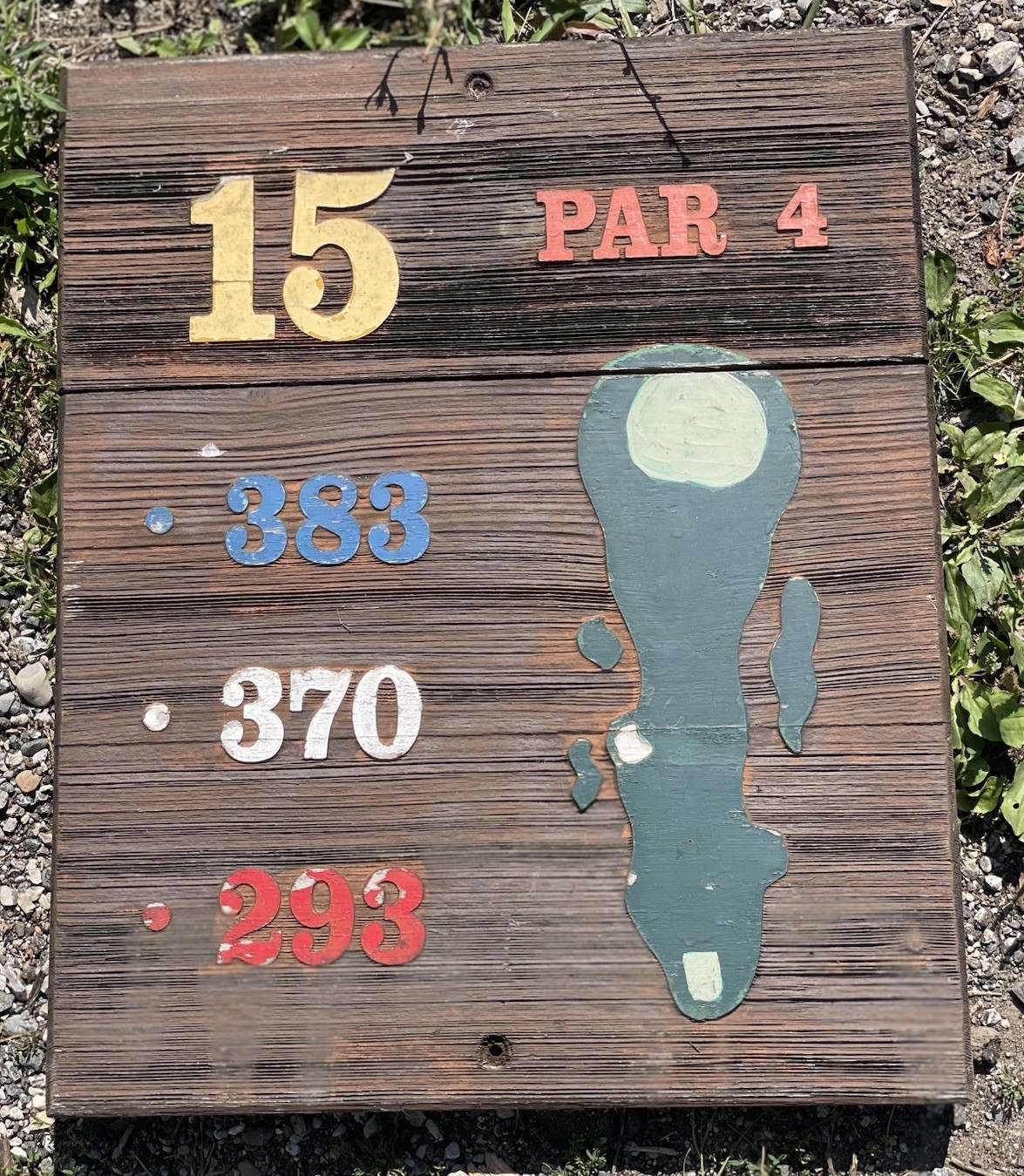 Vintage Wooden Golf Course Sign Shabby Folk Art Hole 15 Pat 4 22x18”