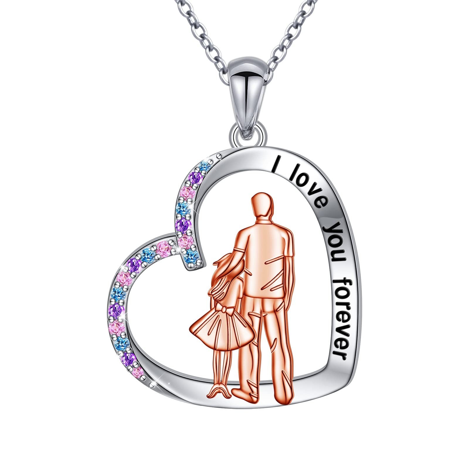 Alphm S925 Sterling Silver Father Daughter Heart Pendant Necklace Jewelry fro... Alphm S925 Sterling Silver Father Daughter Heart Pendant Necklace Jewelry fro...